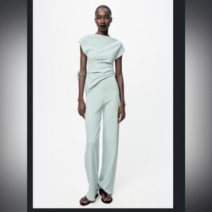 2-pc Zara textured asymmetric top and ribbed pants